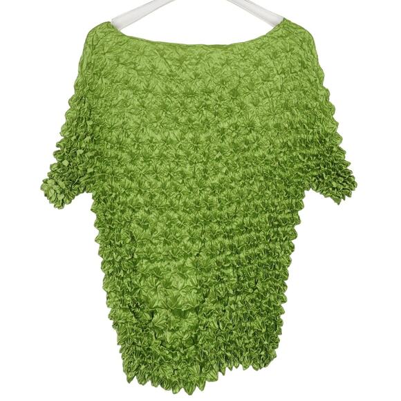 1990s Vintage Lime Green Popcorn Shirt Short Sleeve Blouse One Size Medium - Picture 5 of 8